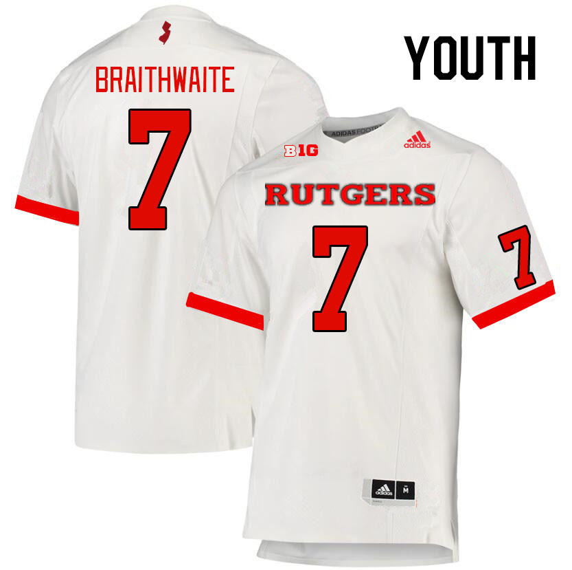 Youth #7 Dylan Braithwaite Rutgers Scarlet Knights College Football Jerseys Stitched Sale-White